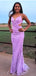Elegant Purple Spaghetti Straps Sequin V Neck Mermaid Long Evening Prom Dresses,MB116