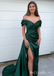 Sexy Green Sweetheart Off-the-shoulder High Slit Sheath Evening Gown Long Prom Dresses,MB333
