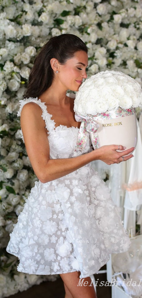 Elegant White Lace Embroidery A-Line Lace Up Back Graduation Party Homecoming Dresses, HD365