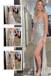 Sheath Silver Sparkle Strapless Sweetheart Evening Gown Maxi Long Evening Party Prom Dresses With Slit ,MB607
