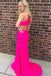 Elegant Halter Bright Pink Strapless Mermaid Evening Prom Dresses,MB80