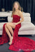 Sparkle Strapless Red Mermaid Evening Gown Maxi Long Evening Party Prom Dresses With Slit,MB686