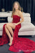 Sparkle Strapless Red Mermaid Evening Gown Maxi Long Evening Party Prom Dresses With Slit,MB686