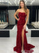 Sparkle Strapless Red Mermaid Evening Gown Maxi Long Evening Party Prom Dresses With Slit,MB686