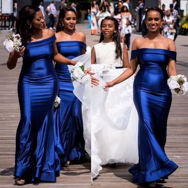 Elegant Royal Blue Off Shoulder Simple Cheap Mermaid Long Bridesmaid Dresses ,BD157