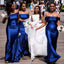 Elegant Royal Blue Off Shoulder Simple Cheap Mermaid Long Bridesmaid Dresses ,BD157