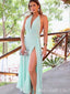 Halter Mint Green Plunging Evening Gown Maxi Long Evening Party Prom Dresses With Slit,MB629