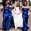 Elegant Royal Blue Off Shoulder Simple Cheap Mermaid Long Bridesmaid Dresses ,BD157