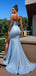 Sexy Blue Spaghetti Straps Mermaid Side Slit Pleats Long Evening Prom Dresses,MB09