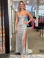 Sheath Silver Sparkle Strapless Sweetheart Evening Gown Maxi Long Evening Party Prom Dresses With Slit ,MB607