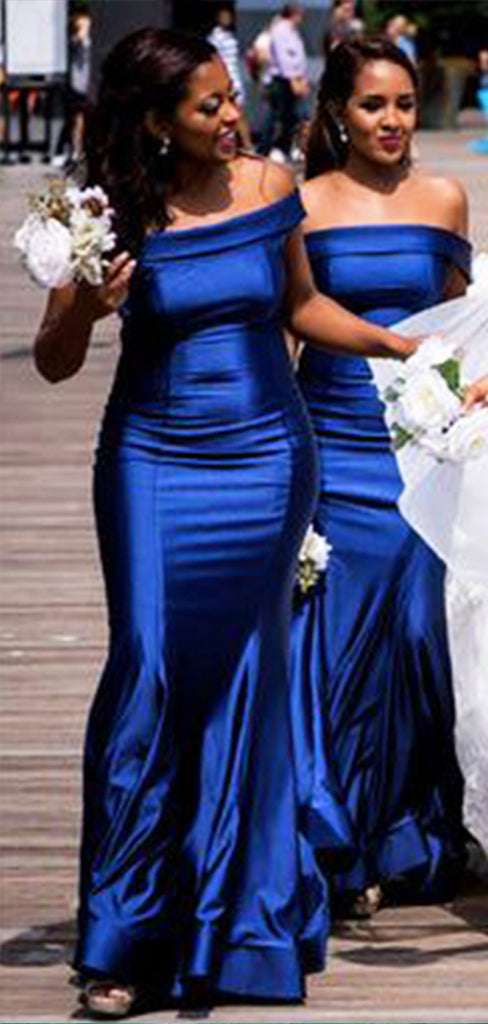 Elegant Royal Blue Off Shoulder Simple Cheap Mermaid Long Bridesmaid Dresses ,BD157