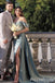 Charming Off-the-shoulder Green Sweetheart Mermaid Evening Gown Long Formal Dresses Prom Dresses with High Slit,MB372