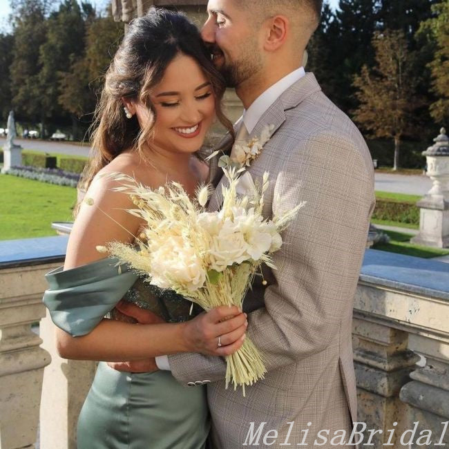 Charming Off-the-shoulder Green Sweetheart Mermaid Evening Gown Long Formal Dresses Prom Dresses with High Slit,MB372