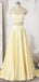 Two Pieces Halter A-Line Light Yellow Evening Ball Gown Maxi Long Formal Dresses Prom Dresses With Pleats,MB577