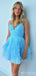 Elegant Spaghetti Straps A-Line V-Neck Graduation Party Homecoming Dresses With Ruffles, HD335
