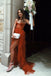Burnt-orange Strapless Sweetheart Tiered Evening Gown Long Evening Party Prom Dresses with Slit,MB882