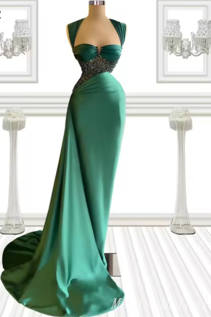 Stylish Dark Green Mermaid Beaded Sweetheart Prom Dresses to Impress,MB884