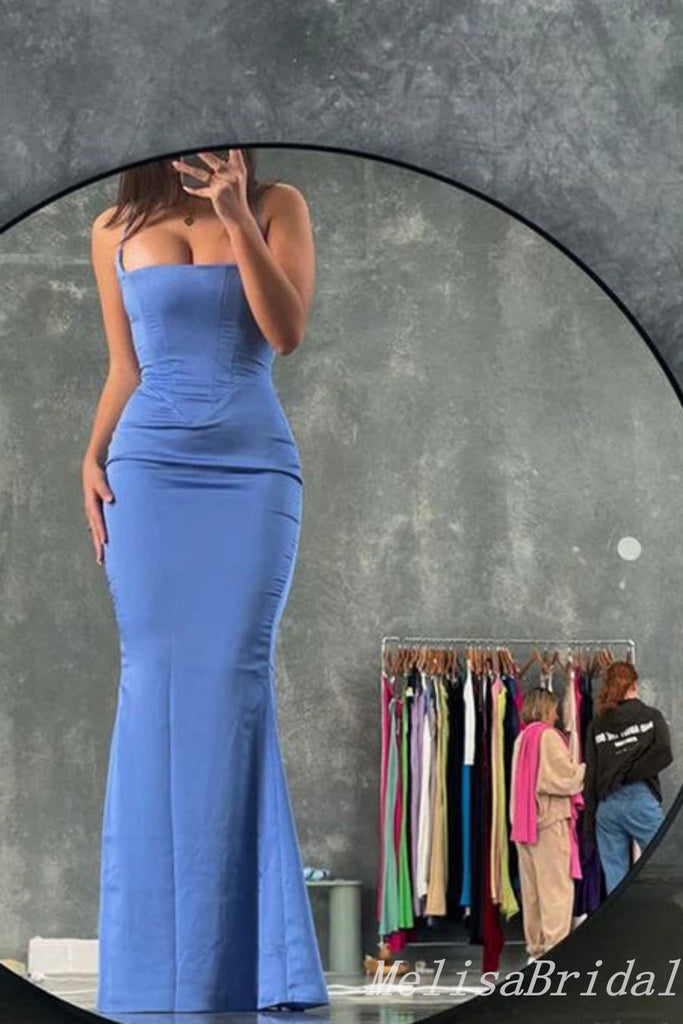 Blue Spaghetti Straps Mermaid Evening Gown Maxi Long Evening Party Prom Dresses ,MB694