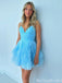 Elegant Spaghetti Straps A-Line V-Neck Graduation Party Homecoming Dresses With Ruffles, HD335