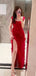 Sexy Red Spaghetti Straps Mermaid Ruffles Side Slit Long Evening Prom Dresses,MB08