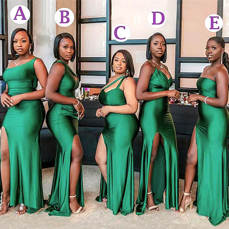 Sexy Green Mermaid Strapless Side Slit Maxi Long Bridesmaid Dresses Online,BD02