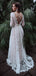 Elegant Champagne Long Sleeve Lace Tulle Appliques A-Line Wedding Dresses, WD06
