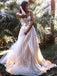 Elegant Spaghetti Strap Lace Appliqued Tulle A-Line Long Cheap Wedding Dresses, WD09