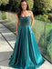 Elegant Green Spaghetti Strap A-Line Lace Up Back Long Prom Dresses,MB01