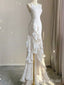 White Mermaid Slit  Long Wedding Dresses  ,WD79