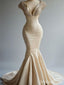 Ivory Mermaid V-neck Cap Sleeve Long Wedding Dresses  ,WD78
