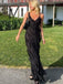 Sexy Black Spaghetti Straps Ruffles A-Line Long Evening  Prom Dresses,MB03