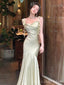 Elegant Ivory White Spaghetti Straps Mermaid Long Evening  Prom Dresses,MB04