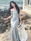 Elegant Light Blue Spaghetti Straps Mermaid Long Evening  Prom Dresses,MB05