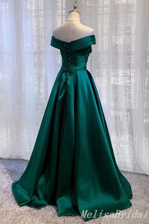 Green Off Shoulder Lace Up Back A-Line Evening Gown Maxi Long Evening Party Prom Dresses,MB622
