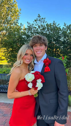 Sexy Red Sheath Strapless Straight Neck Short Party Dress Short Homecoming Dress, HD479