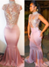 Elegant High Neck Beading Lace Appliques Floor Length Mermaid Evening Gown Prom Dresses,MB209