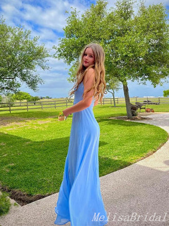 Blue Sheath Square Neck Fluffy Evening Gown Maxi Long Formal Dresses Prom Dresses With Side Slit,MB573
