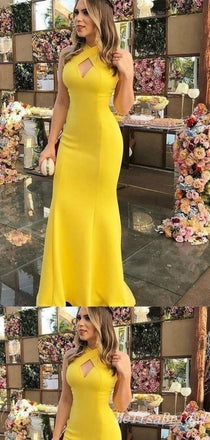 Yellow Mermaid Sleeveless Evening Gown Maxi Long Evening Party Prom Dresses  ,MB600
