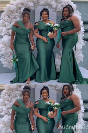 Green Appliques One Shoulder Mermaid Long Bridesmaid Dresses,BD200