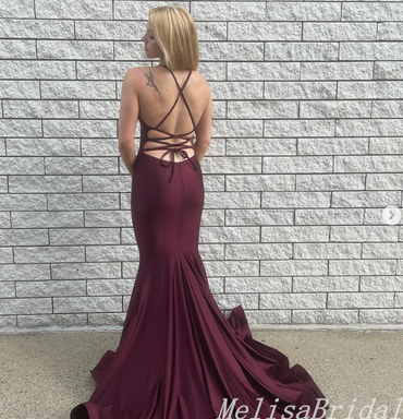 Sexy Burgundy V-Neck Lace Up Back Mermaid Evening Gown Maxi Long Formal Dresses Prom Dresses ,MB459