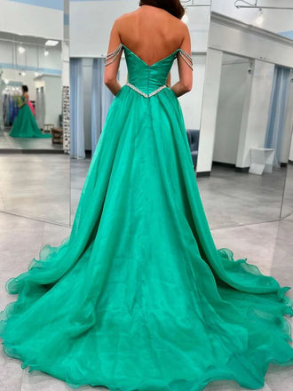 Elegant Off Shoulder Slit Beading Evening Gown Long Prom Dresses,MB219