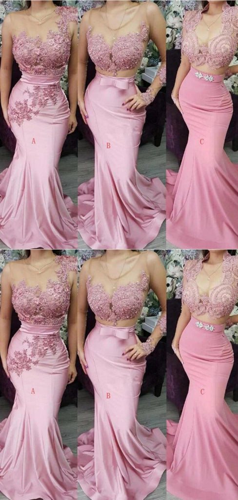 Mismatched Gorgeous Two Pieces Beading Lace Appliques Tulle Floor Mermaid Long Bridesmaid Dresses,BD198