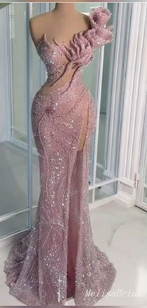 Sexy Sparkle One Shoulder Mermaid High Slit Evening Gown Maxi Long Formal Dresses Prom Dresses,MB431