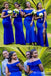 Royal Blue Off Shoulder Mermaid Long Bridesmaid Dresses with Side Slit ,BD206