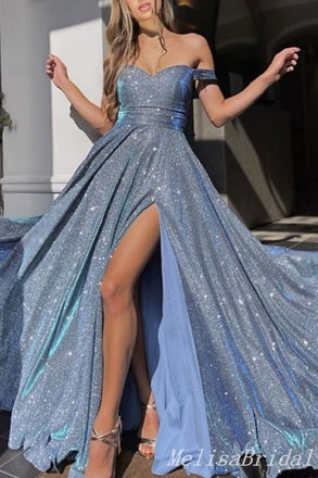 Sparkle Blue Sweetheart Sweetheart Prom Dresses to Impress with Slit ,MB886