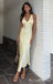 Elegant V Neck Light Yellow Sheath Party Dress Long Prom Dresses to Impress with Trailing,MB1019