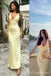 Elegant V Neck Light Yellow Sheath Party Dress Long Prom Dresses to Impress with Trailing,MB1019