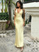 Elegant V Neck Light Yellow Sheath Party Dress Long Prom Dresses to Impress with Trailing,MB1019