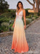 Orange Plunging Spaghetti Straps Prom Dresses to Impress with Slit,MB887