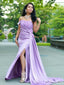 Lilac Strapless Lace Appliques Sheath Prom Dresses to Impress with Slit,MB888